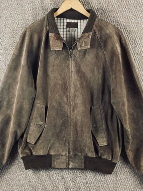 Pendleton Bomber Jacket Mens Medium Suede Leather Brown Full Zip Plaid Lined